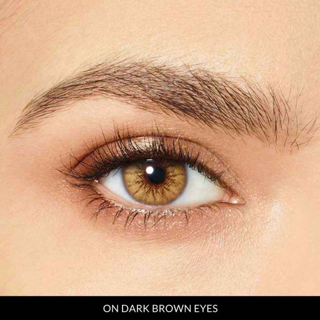 caramel brown lenses on dark brown eyes