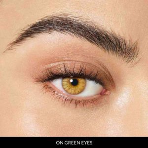 caramel brown lenses on green eyes