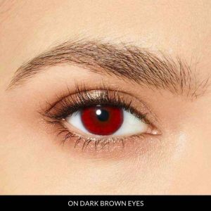 cherry coffee lenses on dark brown eyes