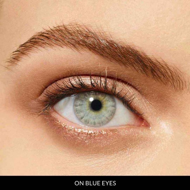 creamy beige lenses on blue eyes