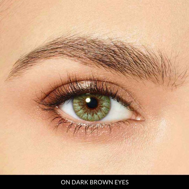 forest green lenses on dark brown eyes