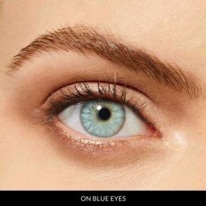 mint touch lenses on blue eyes
