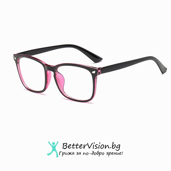 Очила за компютър – Черен гланц и Розово (Anti Blue Light)