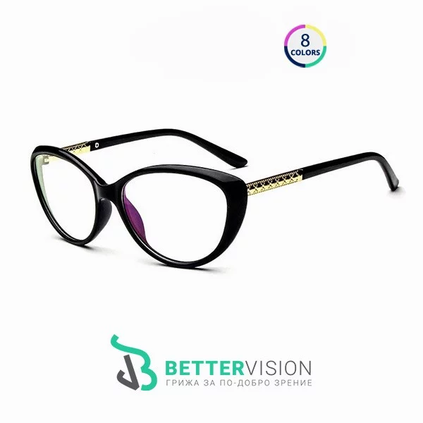 Рамки за очила котешко око черен гланц и златно