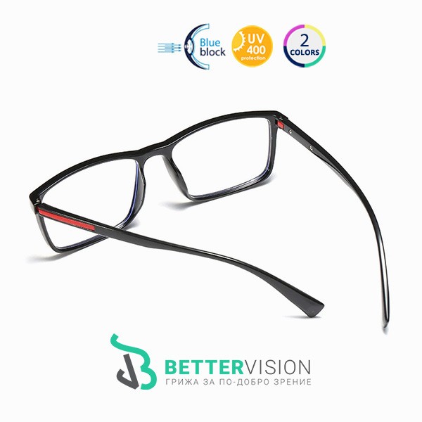 Черен гланц и червено Очила за компютър New Casual с UV и Blue Light защита