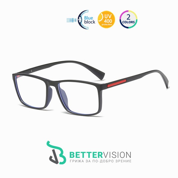 Очила за компютър New Casual черен мат и червено с UV и Blue Light защита