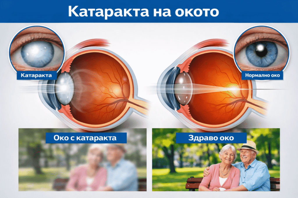Схема на помътняване на очната леща при катаракта
